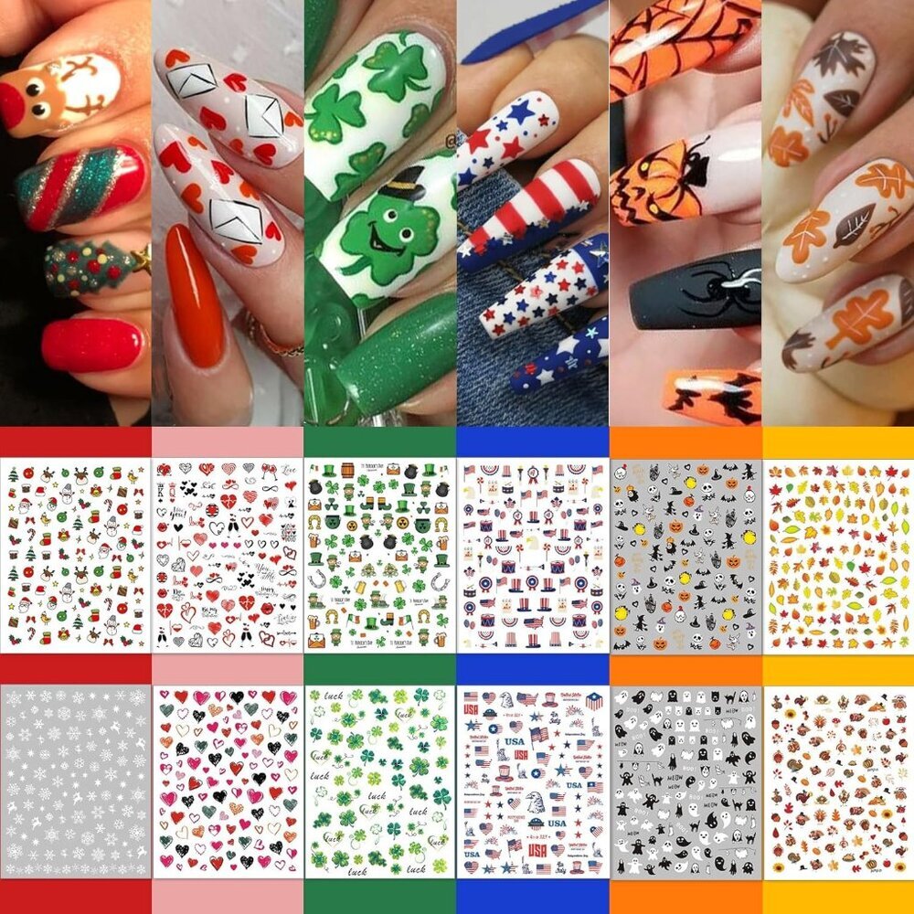 20 Sheet All Holidays Nail Art Stickers, Mixed Seasons Variety Pack for Hallowee